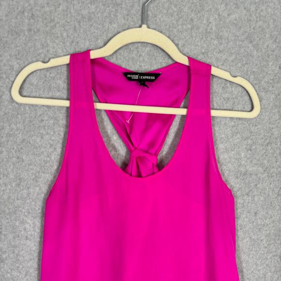 Express Tank Top XS Pink Satin Tie Back Blouse Silky Flowy Vacation Career Twee* - Picture 2 of 9